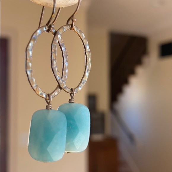 Milky Blue Stone Earrings - Picture 4 of 4